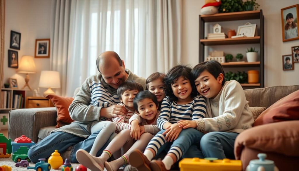 Familia protegiendo a los niños
